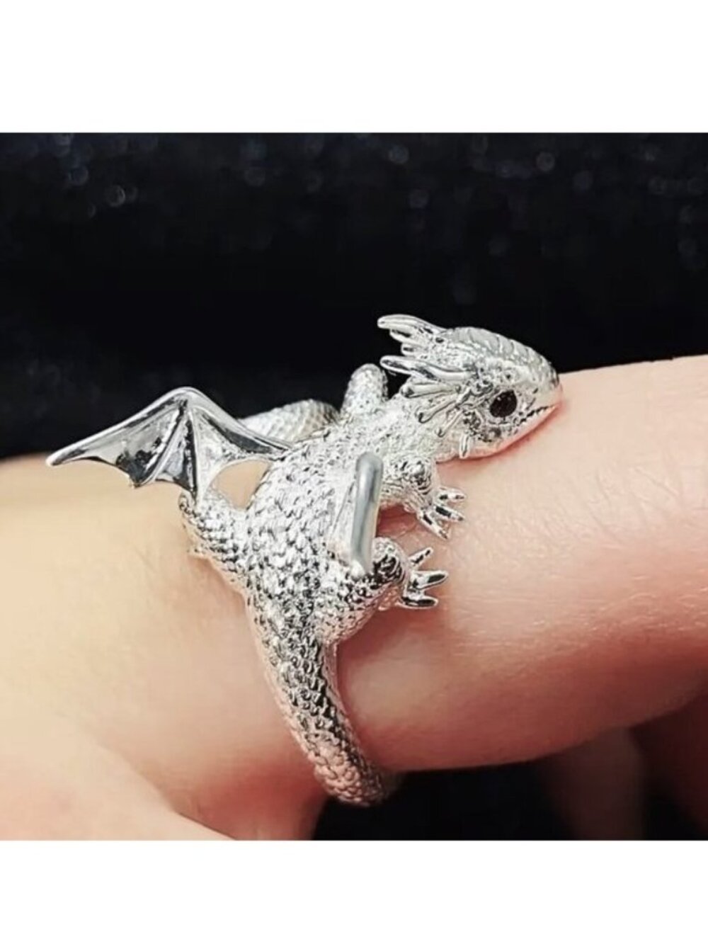 Dragon Ring Fantasy Magical Black Eyes Flying Band Adjustable Trendy Wyven Fun
